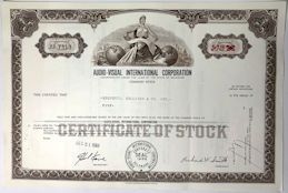 #ZZStock099 - Audio-Visual International Corporation Stock Certificate