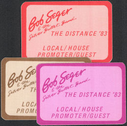 ##MUSICBP0166  - 3 Different Colored Bob Seger & the Silver Bullet Band OTTO Cloth Promoter/Guest Backstage Passes from the 1983 The Distance Tour OTTO Backstage Pass