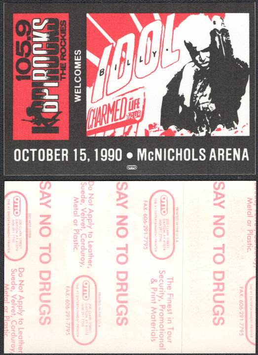 ##MUSICBP0873 - Billy Idol OTTO Cloth Backstage Radio Promo Pass from the 1990 Charmed Life Tour