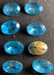 #BEADS1059 - Group of 8 Faceted 14mm Aqua Oval  Glass Rhinestones - Foil on Back is Flaky