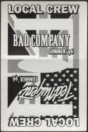 ##MUSICBP0175  - Ted Nugent/Bad Company OTTO Local Crew Backstage Pass from the 1996 Summer Tour