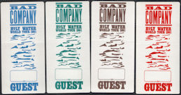 ##MUSICBP0441  - Group of 4 DIfferent Colored 1991 Bad Company Holy Water Tour OTTO Backstage Guest Passes