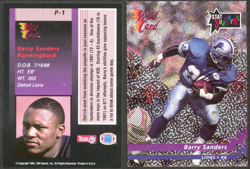 1992 Barry Sanders Wild Card Stat Smashers Promo Card