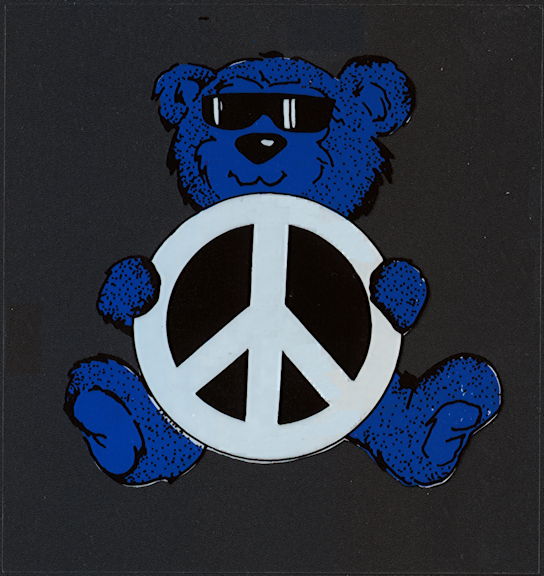 ##MUSICGD2006 - Grateful Dead Car Window Tour Sticker/Decal - Grateful Dead Bear Holding Peace Sign - Blue Version