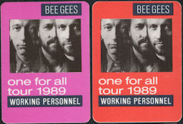 ##MUSICBP0112 - Pair of Different Colored Bee Gees OTTO Cloth Working Personnel Backstage Passes from the 1989 One for All Tour