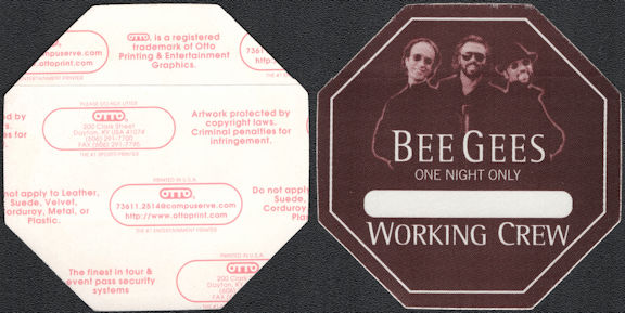 ##MUSICBP0840 - Rare The Bee Gees Working Crew Cloth Backstage Pass from the 1999 One Night Ony Tour