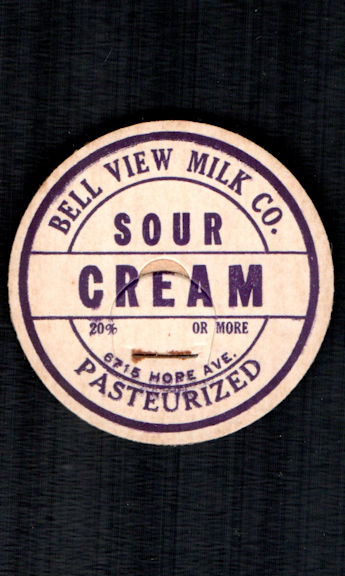 #DC254 - Bell View Milk CO. Pasteurized Sour Cream Bottle Cap - Cleveland, Ohio