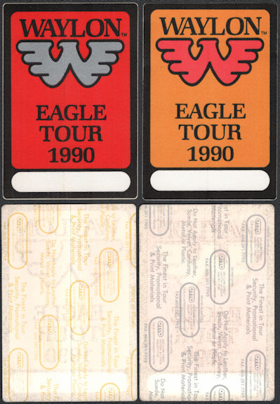 ##MUSICBP0837 - Pair of Uncommon Waylon Jennings OTTO Cloth Backstage Passes from the 1990 Eagle Tour