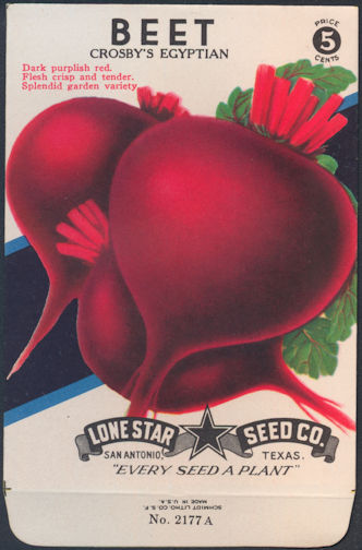 #CE052 - Brilliantly Colored  Stone Litho Lone Star Seed Company Crosby's Egyptian Beet 5¢ Seed Pack - As Low As 50¢ each