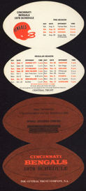 #BA085 - Diecut Football Shaped Pocket Schedule for the 1978/79 Cincinnati Bengals