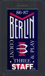 ##MUSICBP0601 - 1986 Berlin Laminated Staff Backstage Pass from the "Count Three and Play" Tour