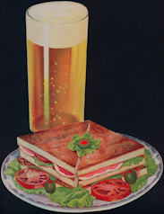 #SIGN167 - Diecut Diner Paper Sign Picturing and Ham Sandwich and Glass of Beer