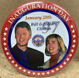 #PL412 - Large Clinton Inauguration Pinback - Very Young Looking Hillary and BIll