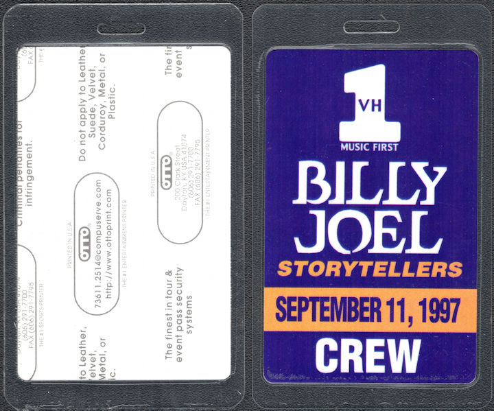 ##MUSICBP0585 - Billy Joel Laminated OTTO Crew Backstage Pass from the VH1 StoryTellers Series