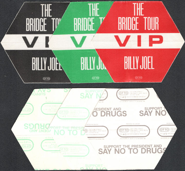 ##MUSICBP0087  - Group of 3 Different Colored 1986 BIlly Joel OTTO VIP Backstage Passes from the 1986 Bridge Tour