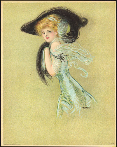 #MSPRINT203 - 1909 Victorian Print - Lady with Black Hat and Black Scarf
