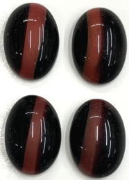 #BEADS1065 - Group of Four 14mm Black with Reddish Brown Stripe Glass Cabochons