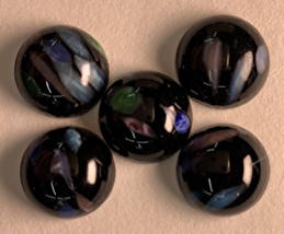#BEADS1109 - Group of Five Black Base Multicolor Striped 13mm West German Cabochons