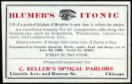 #ZBOT204 - Blumers Itonic Remedy Label Picturing an Eyeball and Containing Morphine