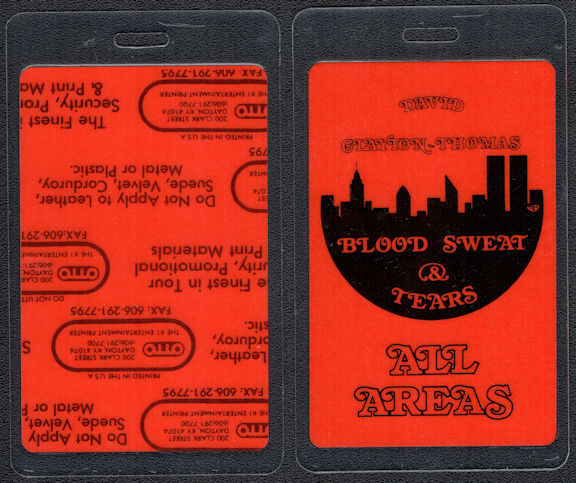 ##MUSICBP0541  - 1984 Blood Sweat & Tears All Areas OTTO Laminated Backstage Pass from the 1984 Tour