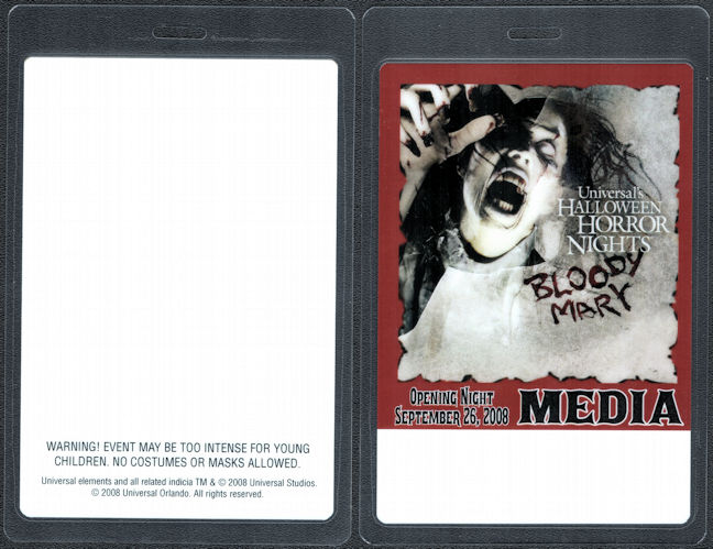 ##MUSICBP1653 - Laminated OTTO Media Pass from the opening Night of Universal Halloween Horror Nights Bloody Mary