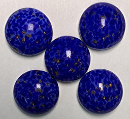#BEADS1112 - Group of Five 16mm Diameter Blue Coral Matrix Glass Cabochons with Flecks of Goldstone