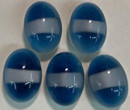 #BEADS1116 - Group of Five Spectacular Transparent Glass Cabochons with Blue and White Embedded Colors