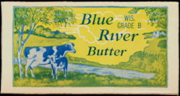 #DA099  - Waxed Blue River Butter Box with Cows - 1927