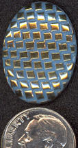 #BEADS0341 - Large Blue Basketweave Pattern Cabochon with Gold Highlights