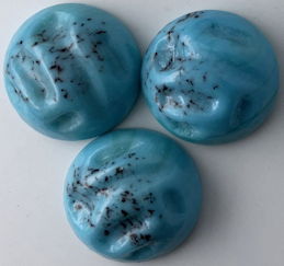 #BEADS0874 - Group of Three 18mm Dimpled and Dotted Turquoise Glass Cabochons