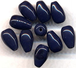 #BEADS0814 - Group of Ten 13mm Teardrop Shaped Solid Deep Cobalt Blue Glass Beads