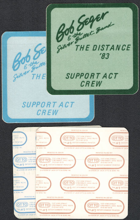 ##MUSICBP0148  - Pair of 1983  Bob Seger & the Silver Bullet Band OTTO Cloth Support Act Backstage Passes from the 1983 The DIstance Tour