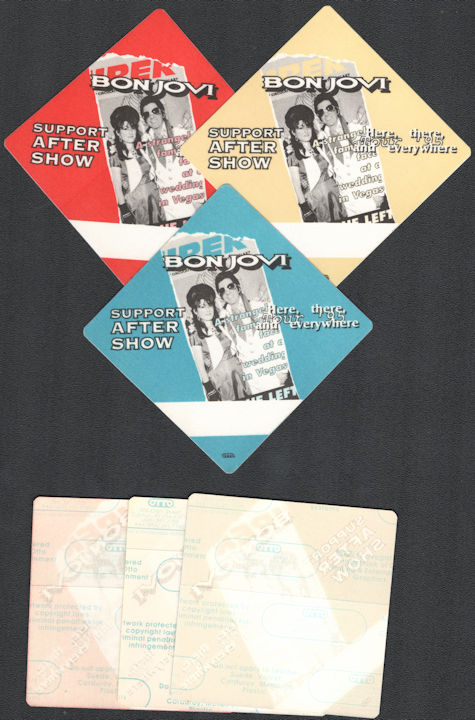 ##MUSICBP0149  - Group of 3 DIfferent Colored Bon Jovi OTTO Cloth After Show Backstage Passes from the 1995 Here, There, and Everywhere Tour