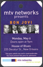 ##MUSICBP0552 - 2002 Bon Jovi OTTO Laminated Hard Plastic Pass from the House of Blues MTV Concert