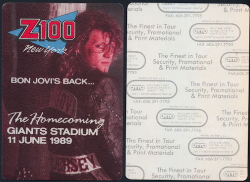 ##MUSICBP0269  - Bon Jovi Z100 Radio Station Cloth Pass from the 1989 "The HomeComing" Concert at  Giants Stadium on June 11, 1989