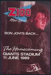 ##MUSICBP0269  - Bon Jovi Z100 Radio Station Cloth Pass from the 1989 "The HomeComing" Concert at  Giants Stadium on June 11, 1989