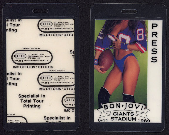 ##MUSICBP0027 - 1989 Bon Jovi OTTO Laminate Backstage Press Pass from the 1989 Homecoming Show at Giants Stadium