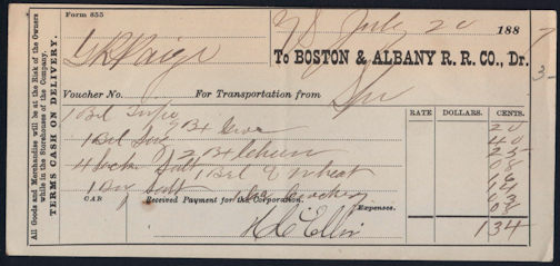 #UPaper119 - 1880s Boston & Albany Railroad Voucher/Receipt