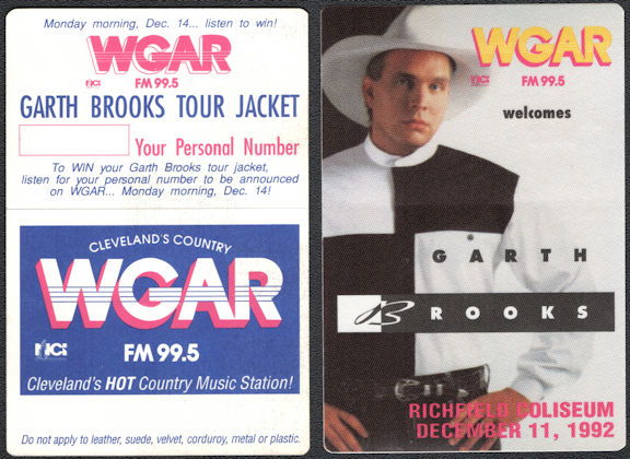 ##MUSICBP1354 - Group of 12 Garth Brooks OTTO Radio Pass for the 1992 Concert at Richfield Coliseum - Ropin' the Wind Tour