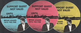 ##MUSICBP0605  - Group of 3 different 1987 Bryan Adams Into the Fire OTTO Cloth Guest Backstage Pass