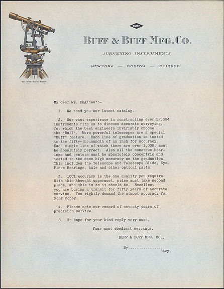 #UPaper139 - Buff & Buff Surveying Instruments Letter - Detailed Telescope Pictured