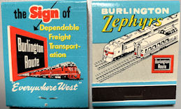 #TOB1MATCHES112 - Full Matchbook Front Cover Striker Advertising the Burlington Zephyrs Trains