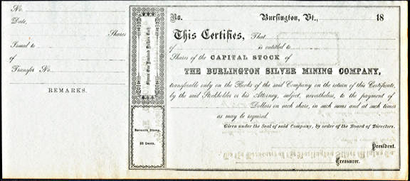 #ZZStock088 - Very Old The Burlington Silver Mining Company Stock Certificate