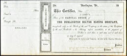 #ZZStock088 - Very Old The Burlington Silver Mining Company Stock Certificate