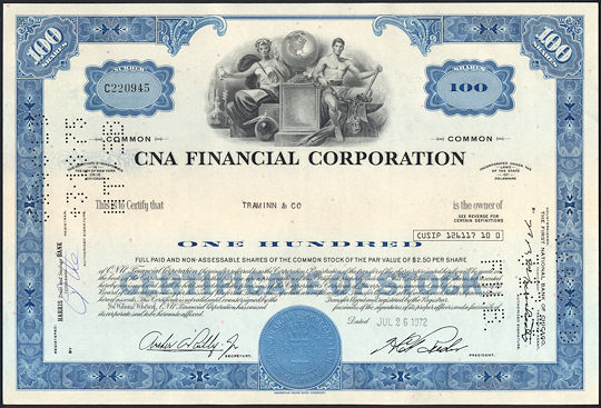 #ZZStock075 - CNA Financial Corporation Stock Certificate