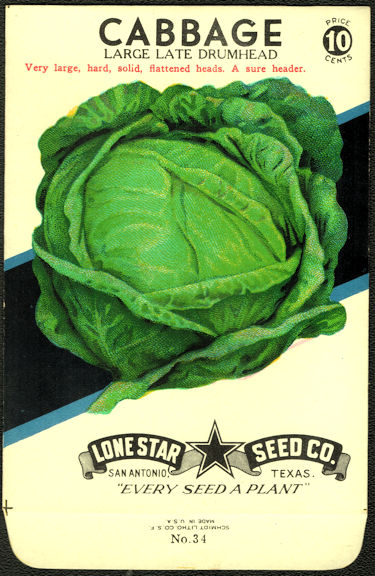 #CE053.2 - Large Late Drumhead Cabbage Lone Star 10¢ Seed Pack - As Low As 50¢