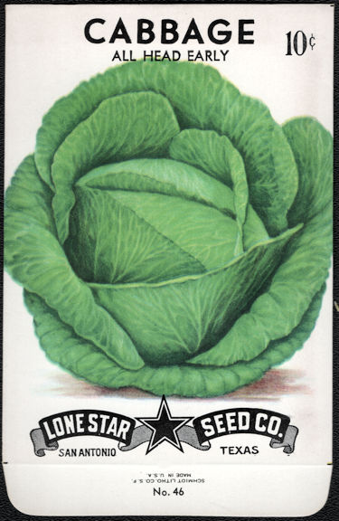 #CE053.1 - All Head Early Cabbage Lone Star 10¢ Seed Pack - As Low As 50¢ each