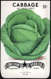 #CE053.1 - All Head Early Cabbage Lone Star 10¢ Seed Pack - As Low As 50¢ each