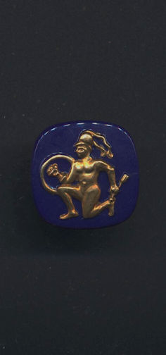 #BEADS0700 - Raised Relief 20mm Deep Cobalt and Gold Colored Warrior Glass Cameo
