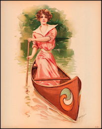 #MSPRINT170 - 1908 Victorian Print - Lady Paddling a Canoe